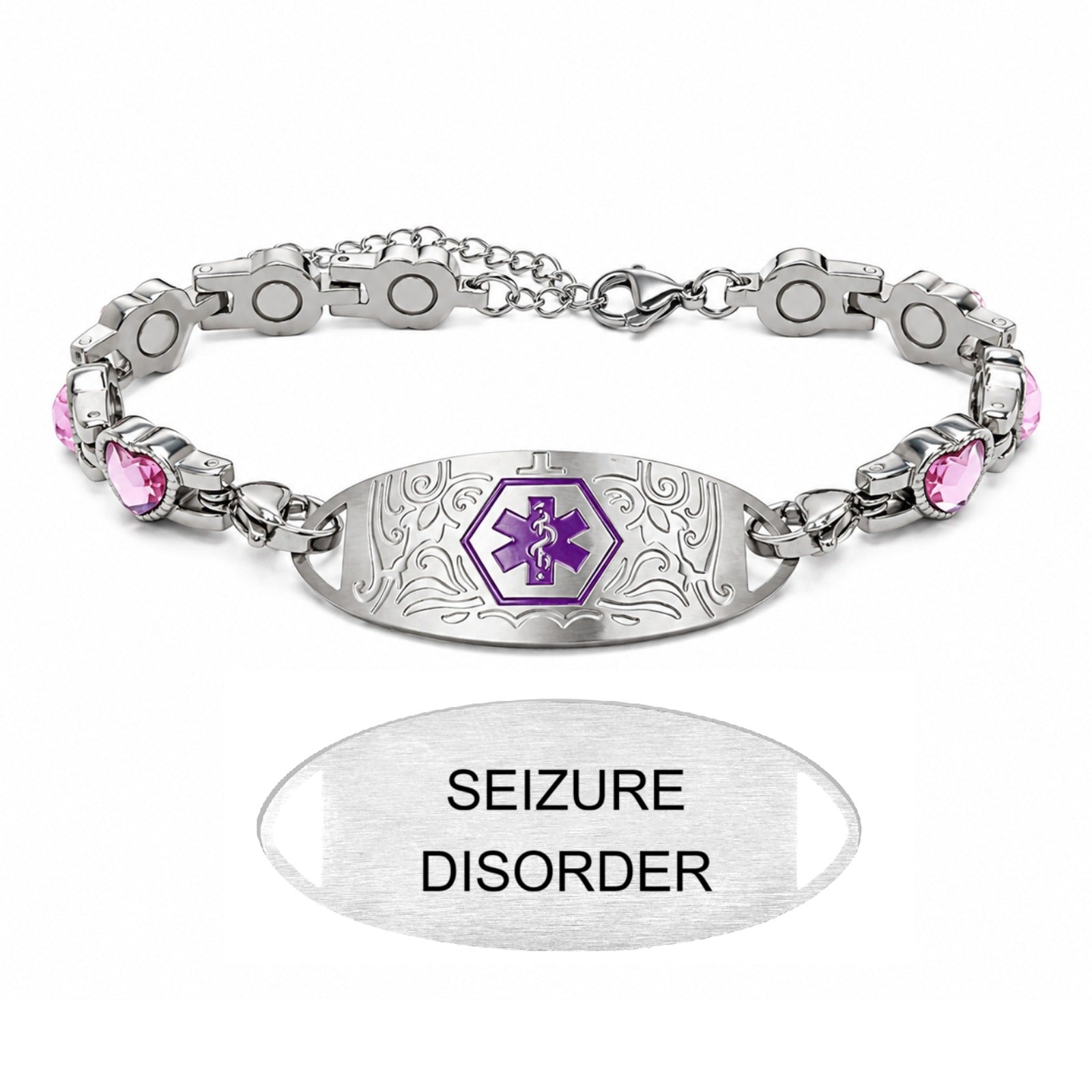 Custom Stainless Steel Medical Alert Bracelet QR Code ID Bracelet for Women Men Adjustable Engraved Emergency Jewelry with Cubic Zirconia Charm