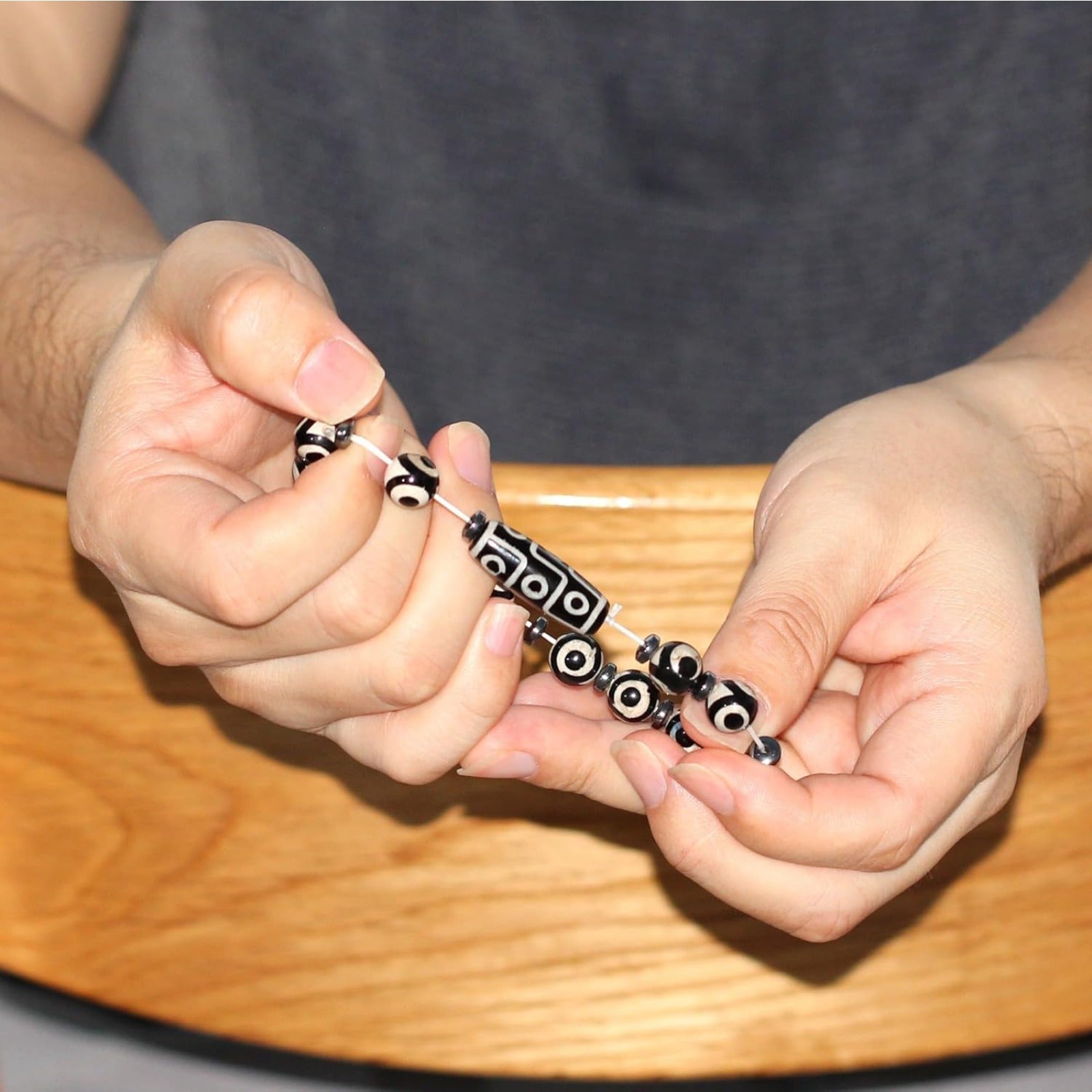 Dzi Bead Tibetan Bracelet for Men Women | Nine Eye Dzi Agate Beaded Bracelet with Hematite Spacers | Feng Shui Buddhist Meditation Amulet Adjustable Style Jewelry Brown Green Black YA5102