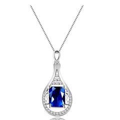 Uloveido September Birthstone Blue Corundum Sapphire Necklace Pendant Sterling Silver for Women with Cubic Zirconia