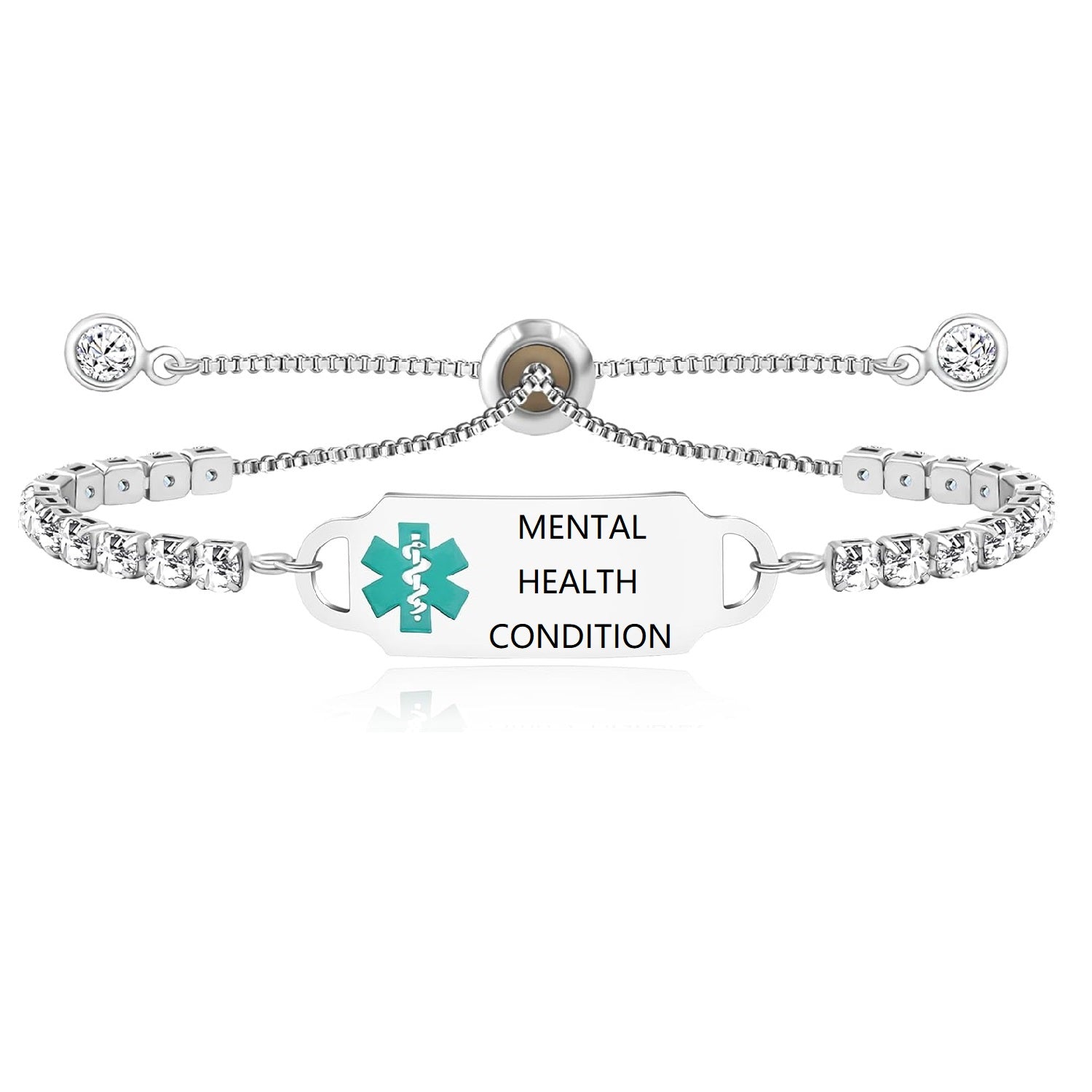 Uloveido Custom Engraved Medical Alert Bracelet | Personalized Stainless Steel CZ Tennis Chain ID Tag | Adjustable Emergency Jewelry for Women