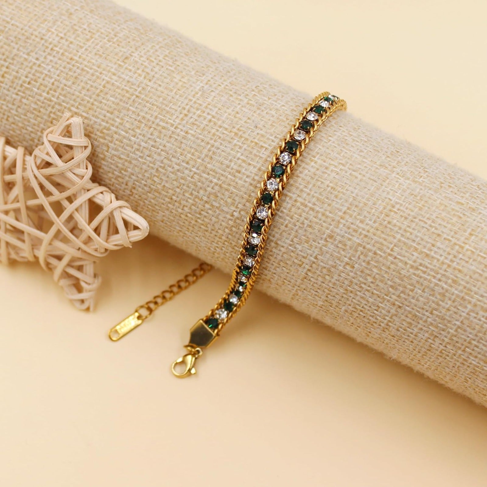 Golden Plated Stainless Steel Tennis Bracelet for Women, Colorful Cubic Zirconia 0.6cm Wide Elegant Jewelry for Mom Wife Christmas Thanksgiving YA6106