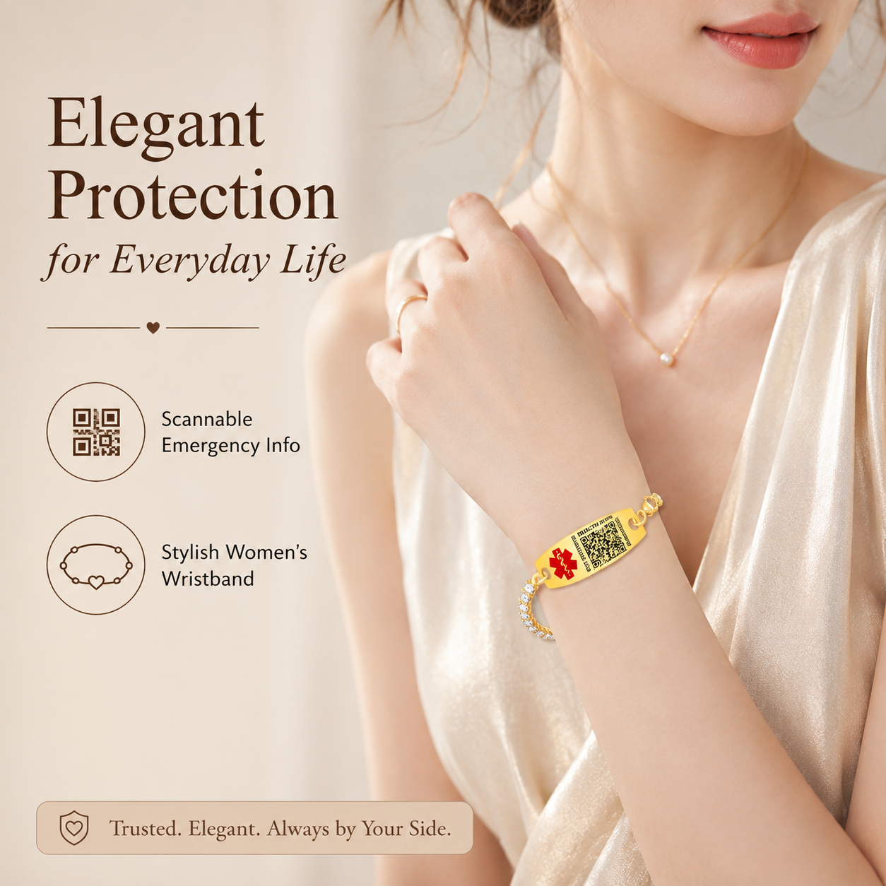 Uloveido Editable QR Code Medical Alert Tennis Bracelet for Women, Silver & Gold Color Options, Personalized Scannable Health ID Jewelry, Custom Emergency Info Wristband