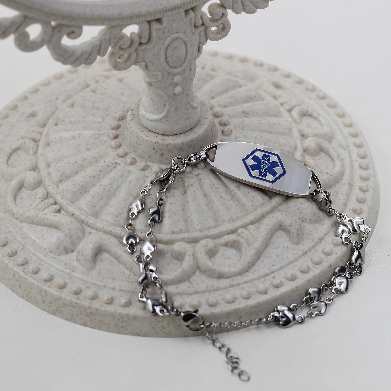 Double Layer Heart Link Medical Alert Bracelet, Stainless Steel with Dynamic QR Code – No Pre-Order Info Needed, Dual Lobster Clasps, Interchangeable ID Tag, Fashion Emergency Health Bracelet