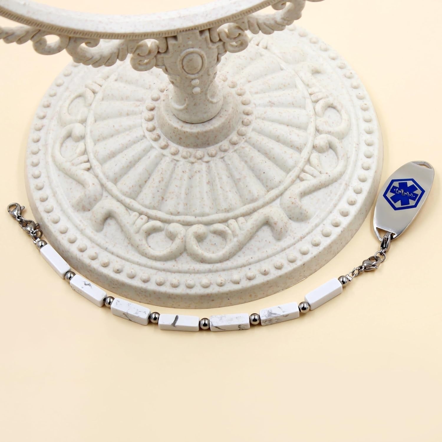 Dynamic QR Code Medical Alert Bracelet with Natural Stone Beads, Pink Stone Red Agate Black Agate White Turquoise, Stainless Steel Medical ID Bracelet, Double Lobster Clasp, No Engraving Required