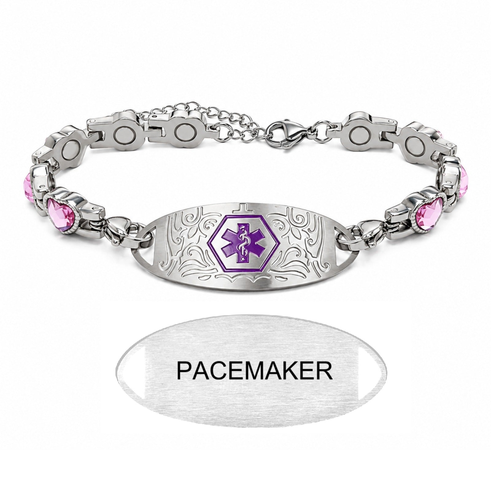 Custom Stainless Steel Medical Alert Bracelet QR Code ID Bracelet for Women Men Adjustable Engraved Emergency Jewelry with Cubic Zirconia Charm