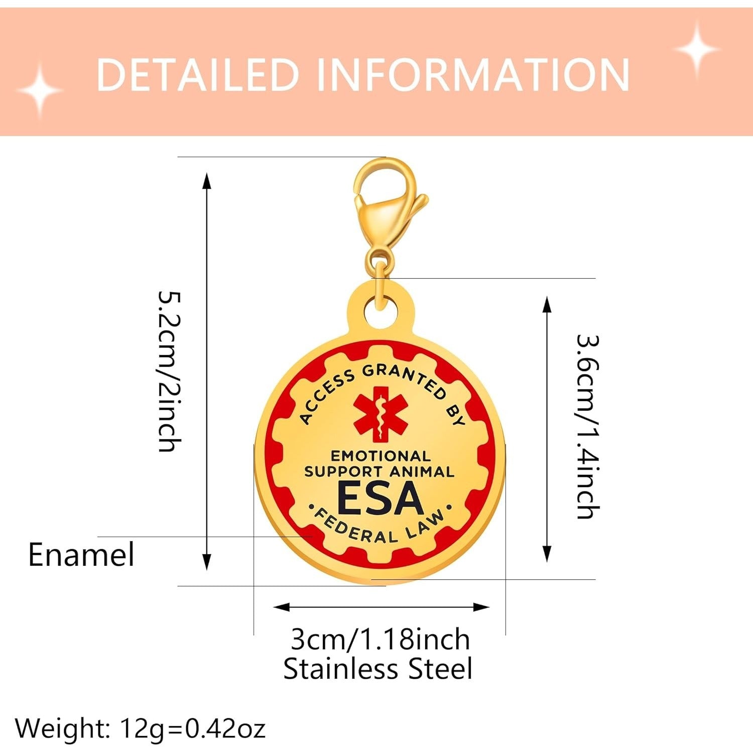 Dynamic QR Code ESA Dog ID Tag, Editable Emotional Support Animal Pet Tag, Scannable Pet Information Contact Details, No Info Required at Checkout, Golden and White, YA6312