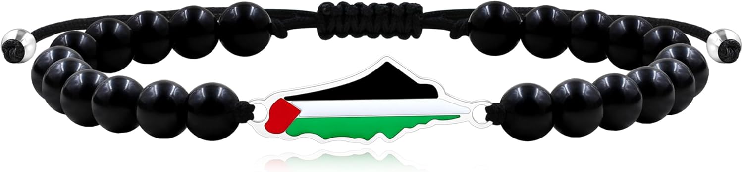 Palestinian Flag Handmade Middle Eastern Beaded Multicolor Protest Bracelet| Justice Unity Activist Bracelet| Stainless Steel Flag| Cultural Identity Support Bracelet| Support Gaza YA5213