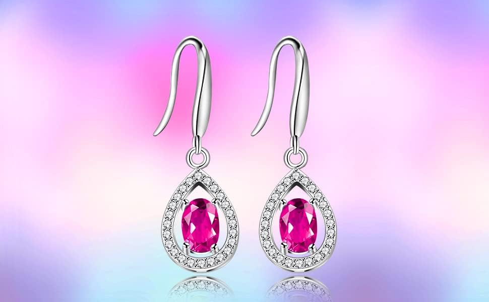 925 Sterling Silver Red Ruby Earrings Natural Gemstone Teardrop Dangle Earrings Birthstone Gifts for Women FR027