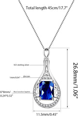 Uloveido September Birthstone Blue Corundum Sapphire Necklace Pendant Sterling Silver for Women with Cubic Zirconia