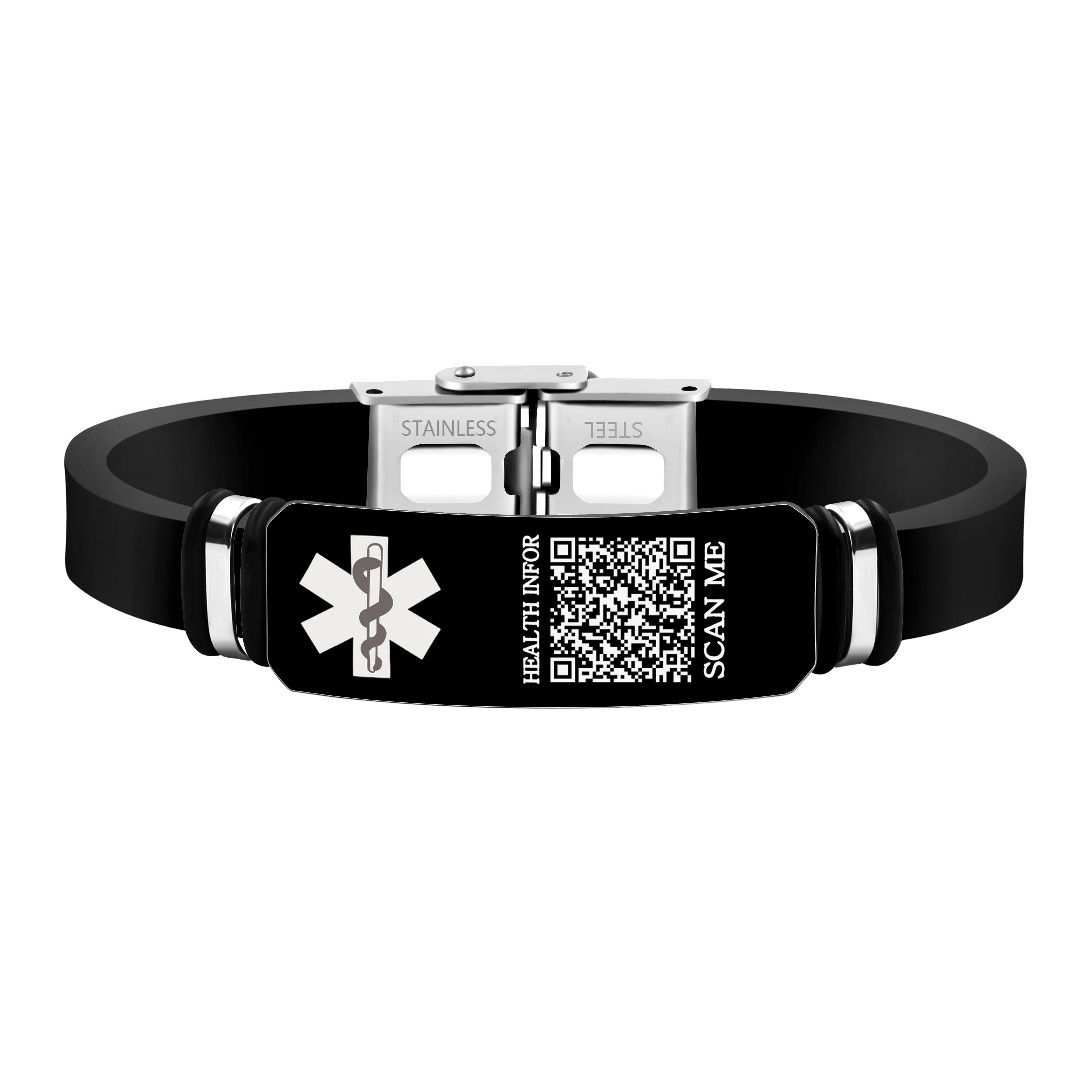 Dynamic QR Code Medical Alert Bracelet for Men Women Scan to Update Medical Info No Medical Info Needed at Checkout Silicone Wristband with Stainless Steel Emergency ID Plate