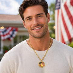 USA 250th Anniversary Necklace for Men Women, 1776 2026 Commemorative Pendant, 18K Golden Plated Brass Statue of Liberty American Flag Necklace with Stainless Steel Chain, Patriotic Jewelry Gift