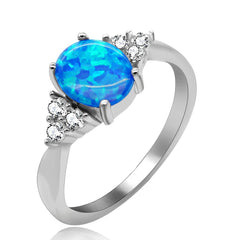 Uloveido 2.96g 925 Sterling Silver Oval Cut Created Blue Fire Opal Birth-Stone Solitaire Wedding Engagement Band Rings for Women Girls (Size J L O Q S T) JZ125