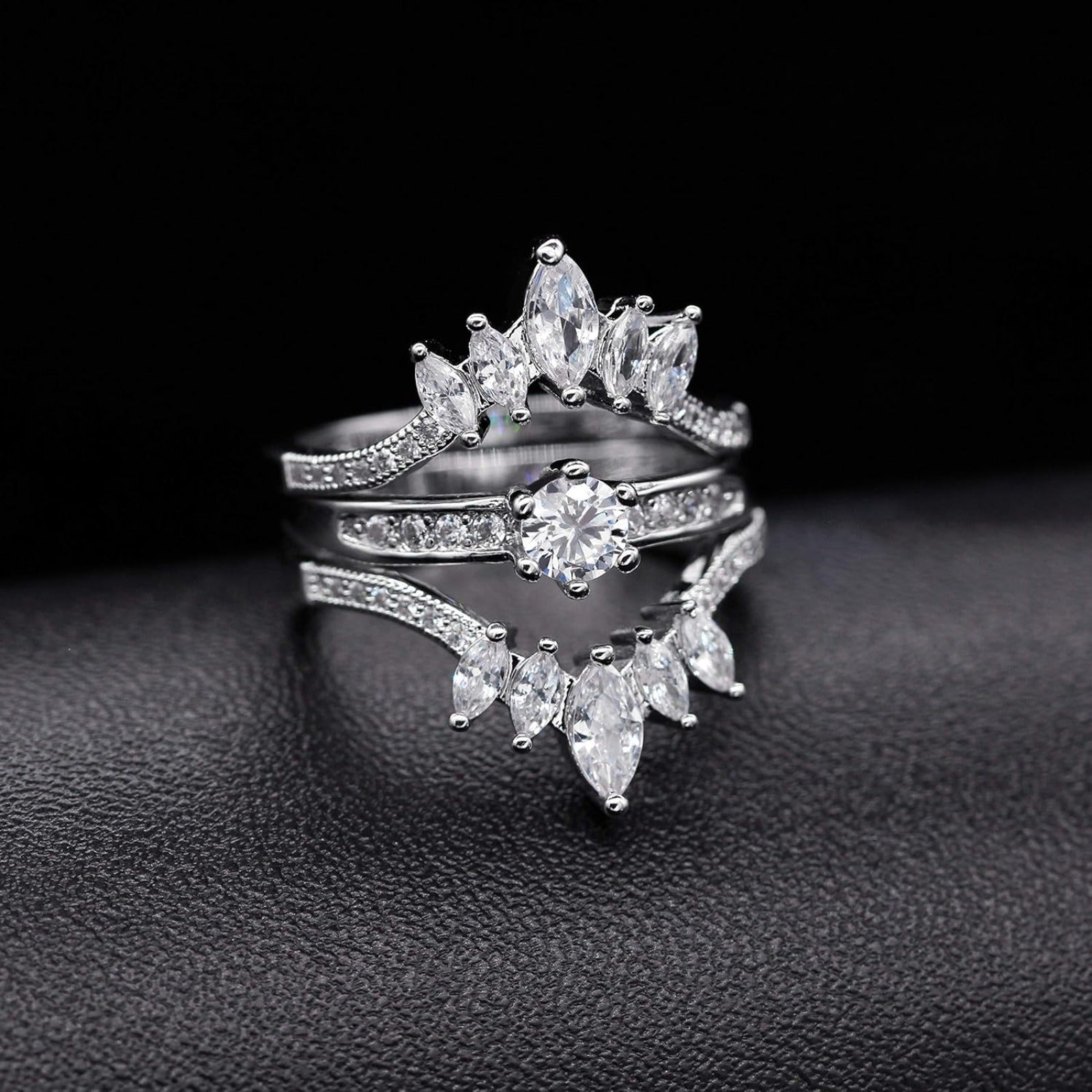 Uloveido Adjustable Wide Ring Guard Enhancer for Women | Rose Gold & White Gold Plated Brass Bridal Ring Wrap with AAA Cubic Zirconia | Wedding Engagement Promise Ring Insert Sizes 5-10