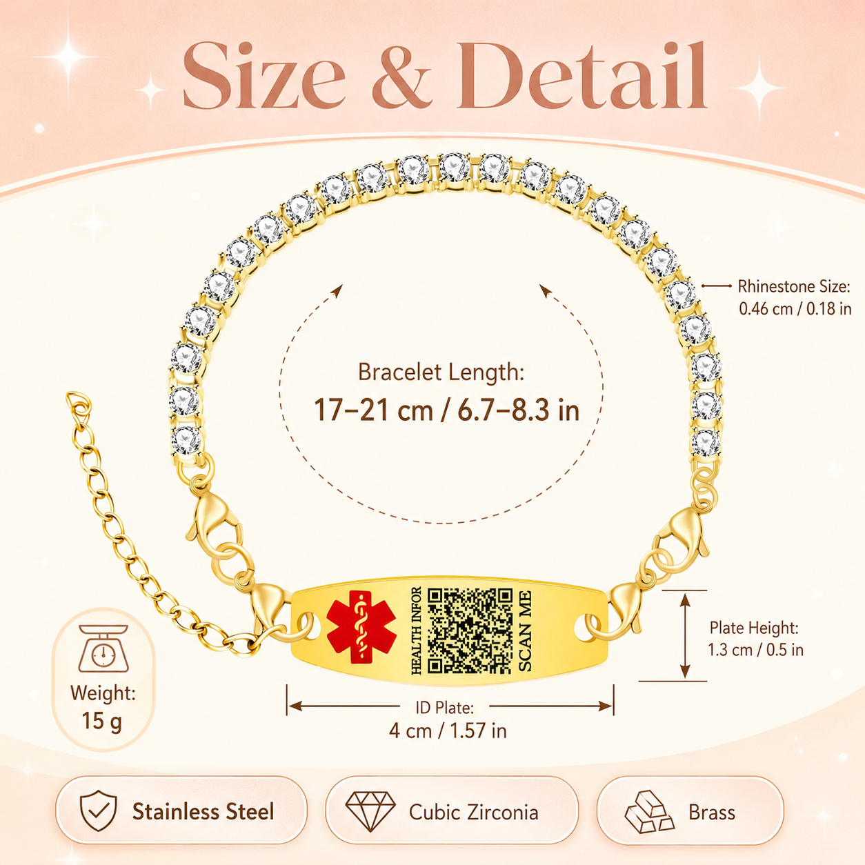 Uloveido Editable QR Code Medical Alert Tennis Bracelet for Women, Silver & Gold Color Options, Personalized Scannable Health ID Jewelry, Custom Emergency Info Wristband
