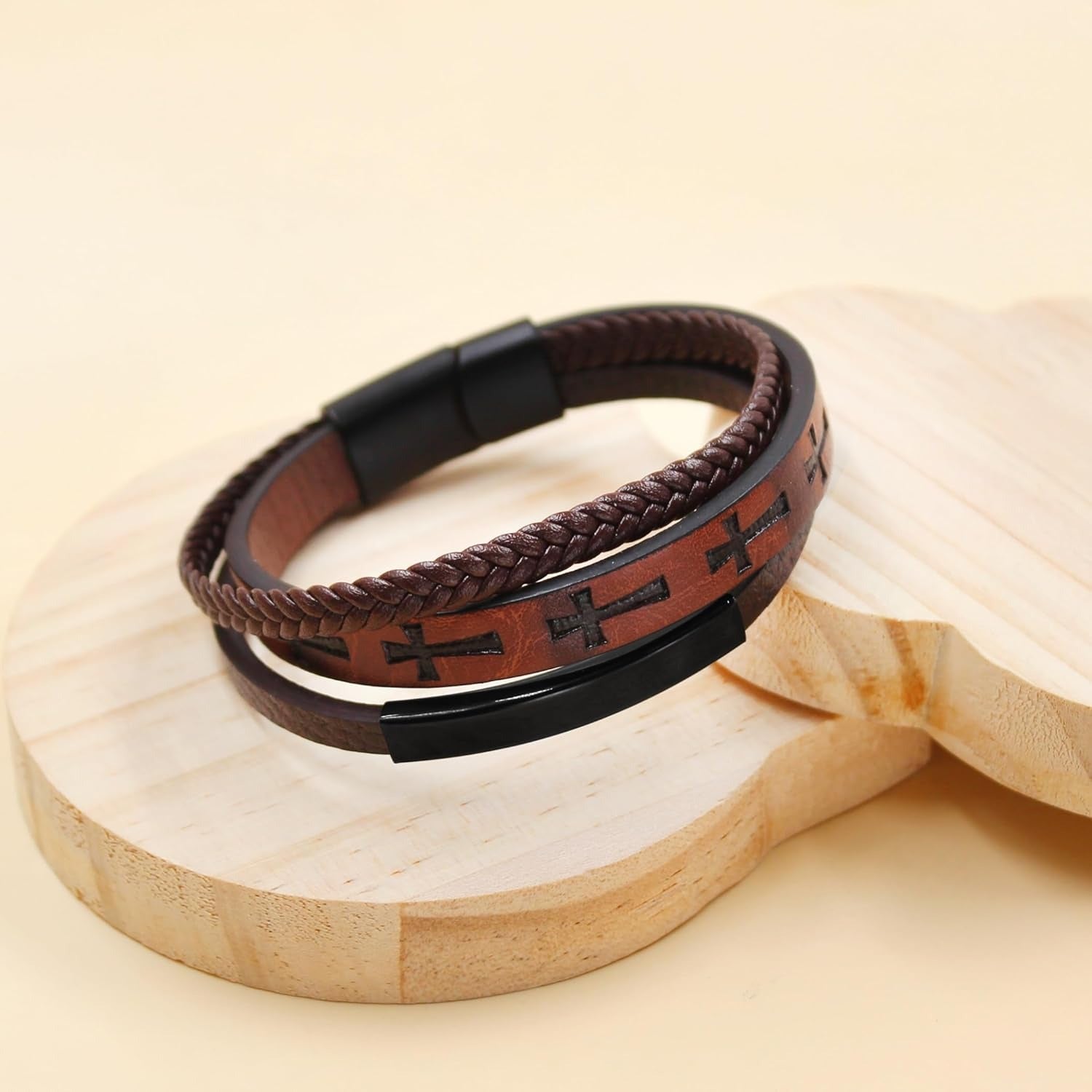 Dynamic QR Code Medical Alert Bracelet for Men Scan to Update Medical Info No Medical Info Needed at Checkout Braided PU Leather Cross Emergency ID Bracelet Waterproof Lightweight for Outdoor Sports Daily Wear