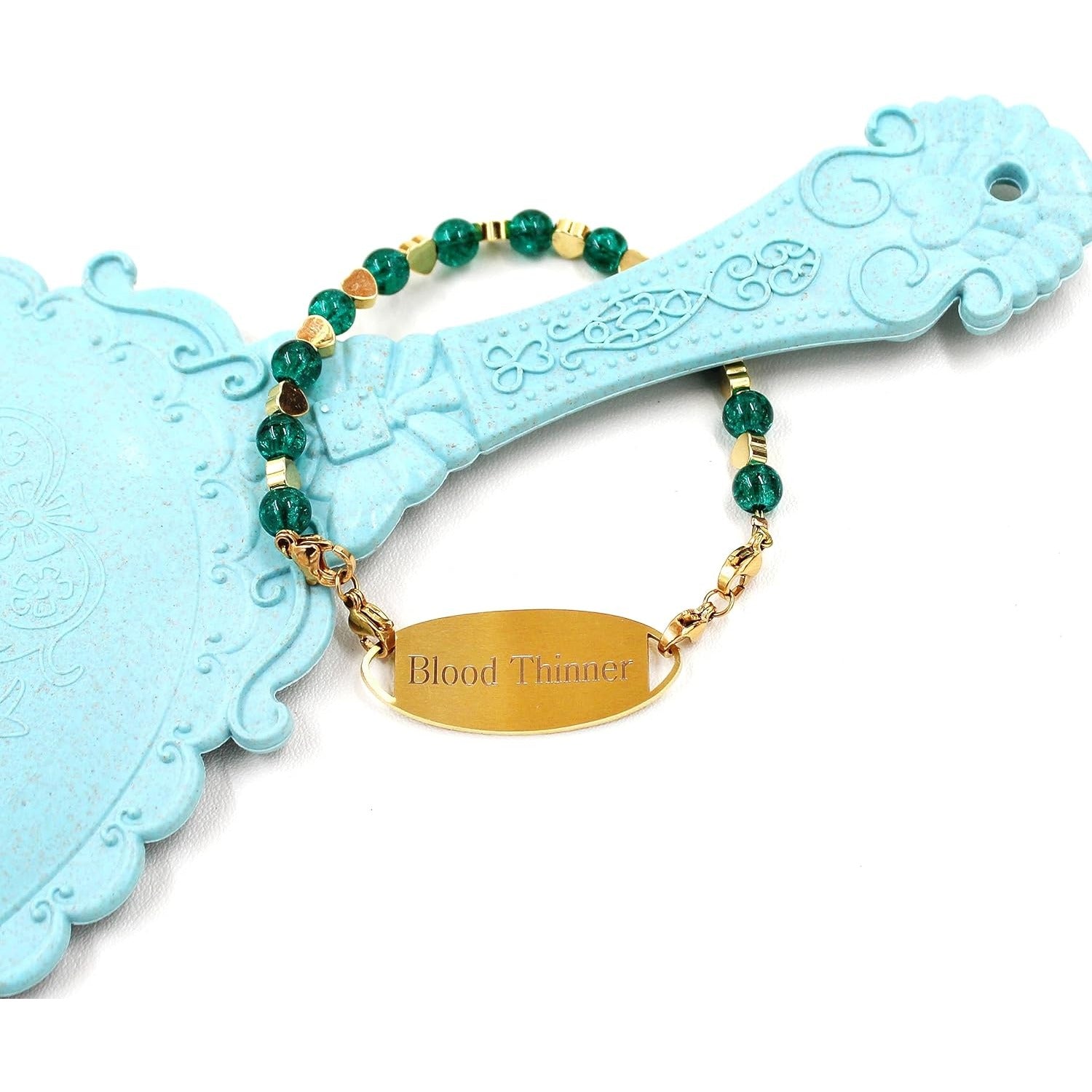 Stainless Steel Medical Alert Bracelet for Women 18K Gold Plated Tarnish Resistant | Laser Engraved or Dynamic QR Code ID Bracelet | Green Pink Purple Crack Bead Heart Adjustable Jewelry