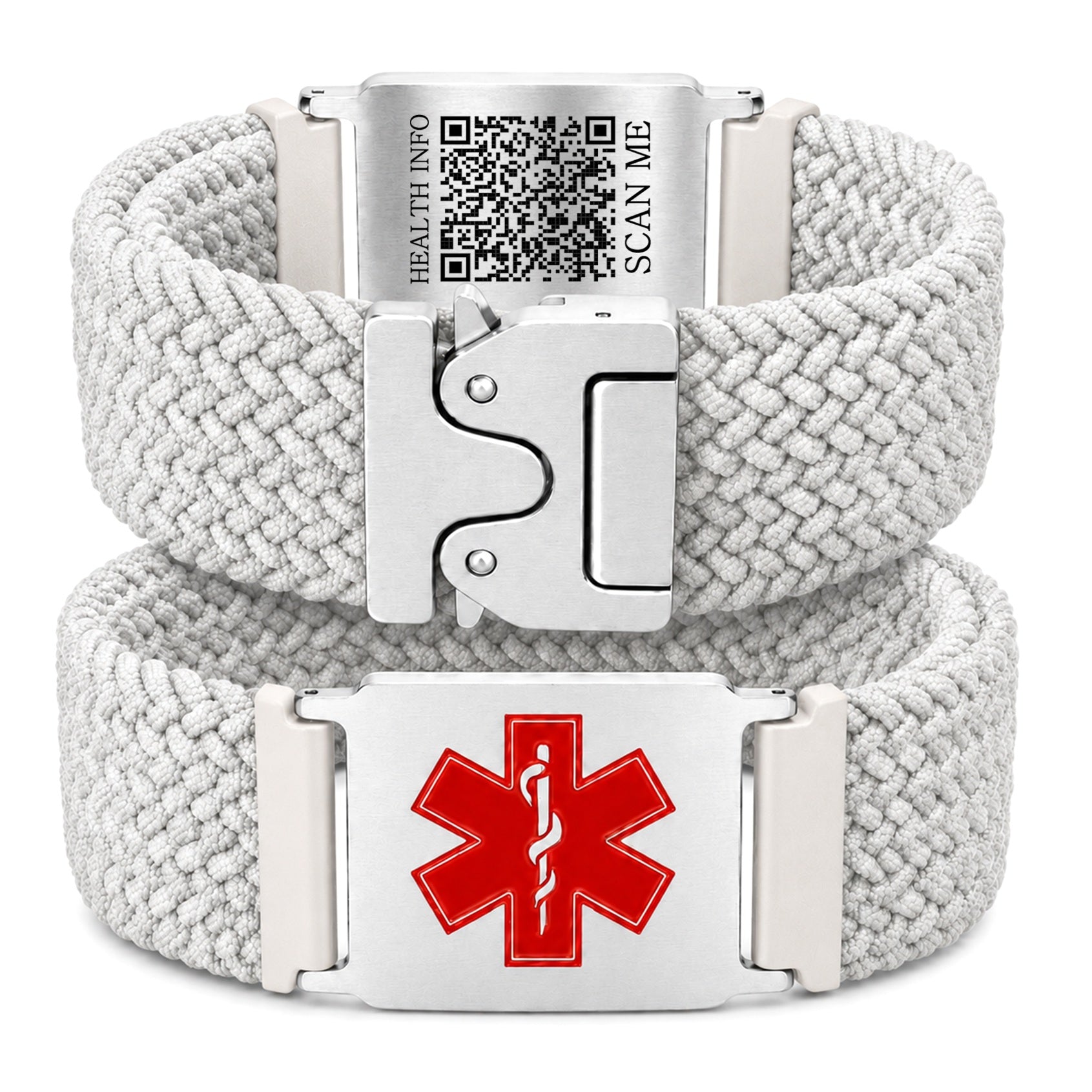 Uloveido Personalized Nylon Medical ID Bracelet with Laser-Engraved Medical Alert Tag and Dynamic QR Code, Braided Elastic Watch Band with Secure Parachute-Style Buckle, 20mm Adjustable for Men