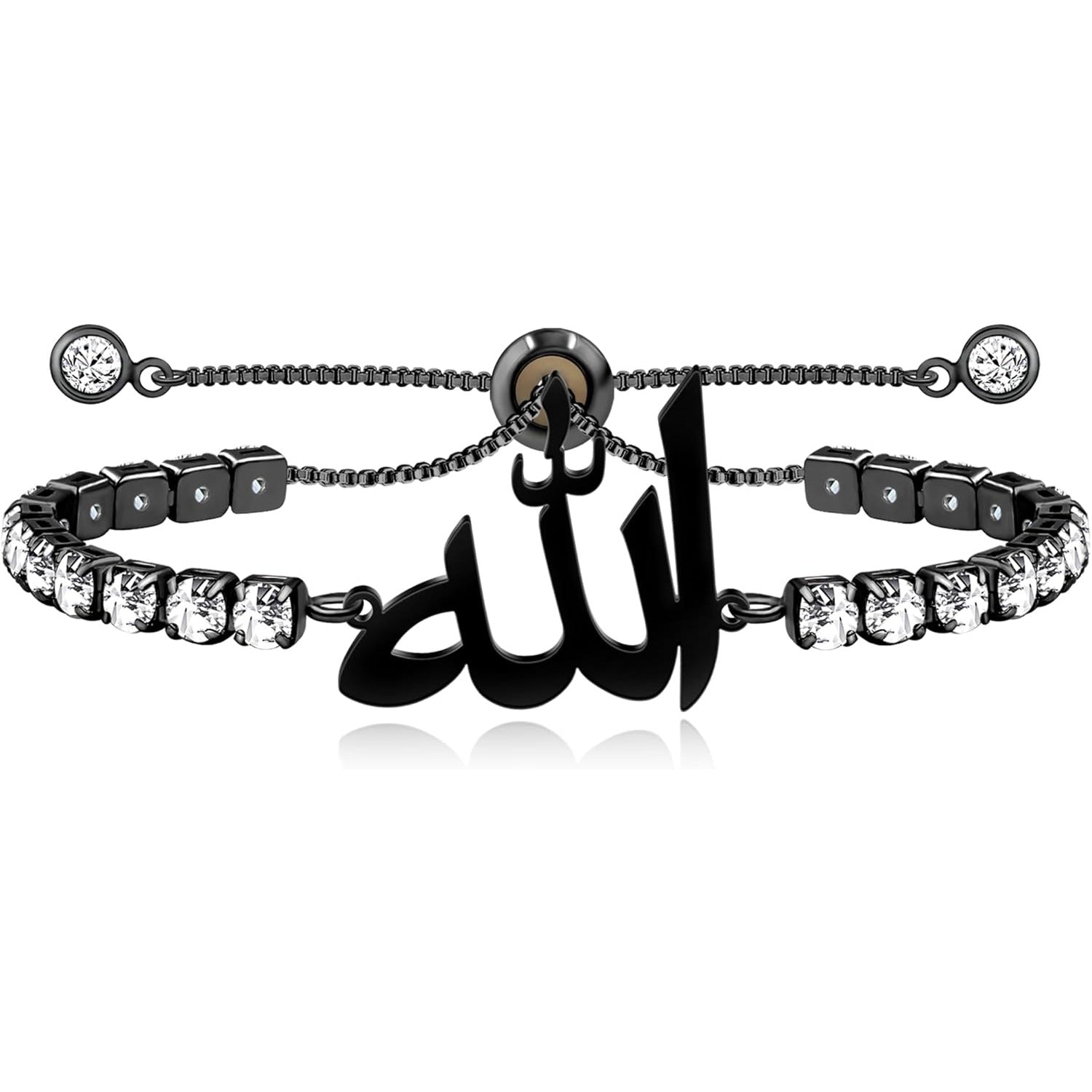 Arabic Allah Script Cubic Zirconia Tennis Bracelet for Women Stainless Steel Adjustable Islamic Faith Jewelry Sparkling Muslim Bracelet Elegant Religious Gift for Mom Wife Sister Daughter Ramadan Eid