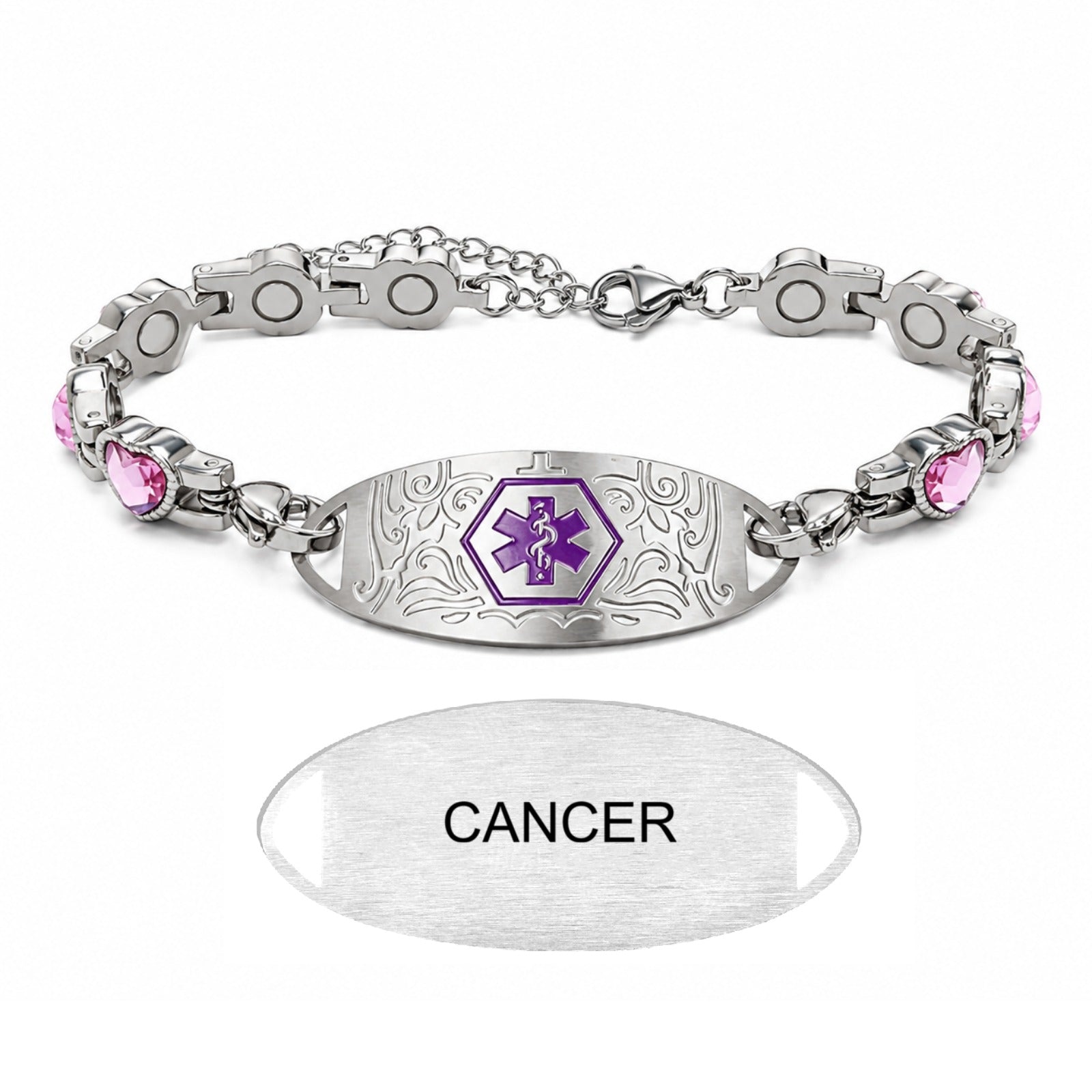 Custom Stainless Steel Medical Alert Bracelet QR Code ID Bracelet for Women Men Adjustable Engraved Emergency Jewelry with Cubic Zirconia Charm