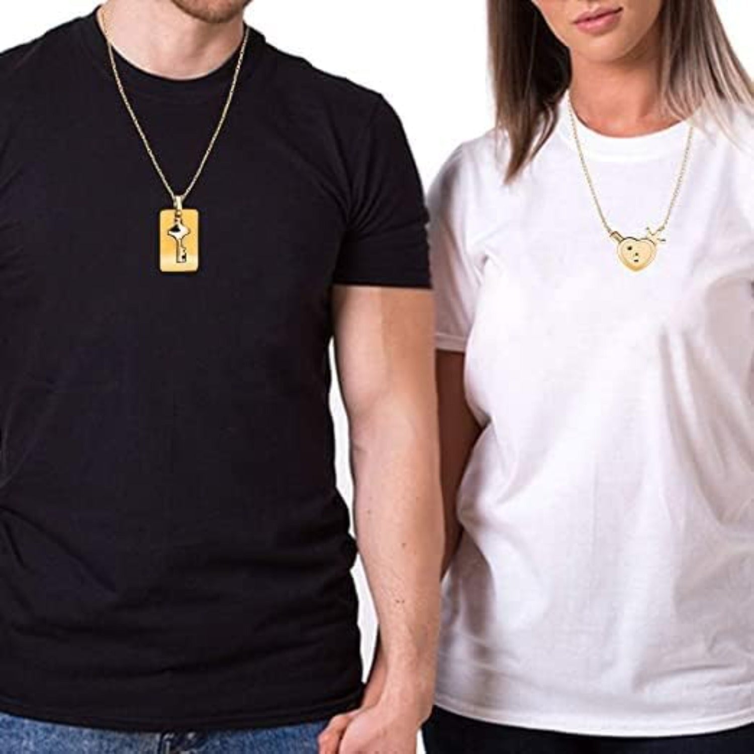 Personalized Stainless Steel Heart Lock & Key Necklace Set for Couples | 100 Languages I Love You Projection Jewelry | Custom Name Engraved Matching Pendant for Wedding Anniversary Gift