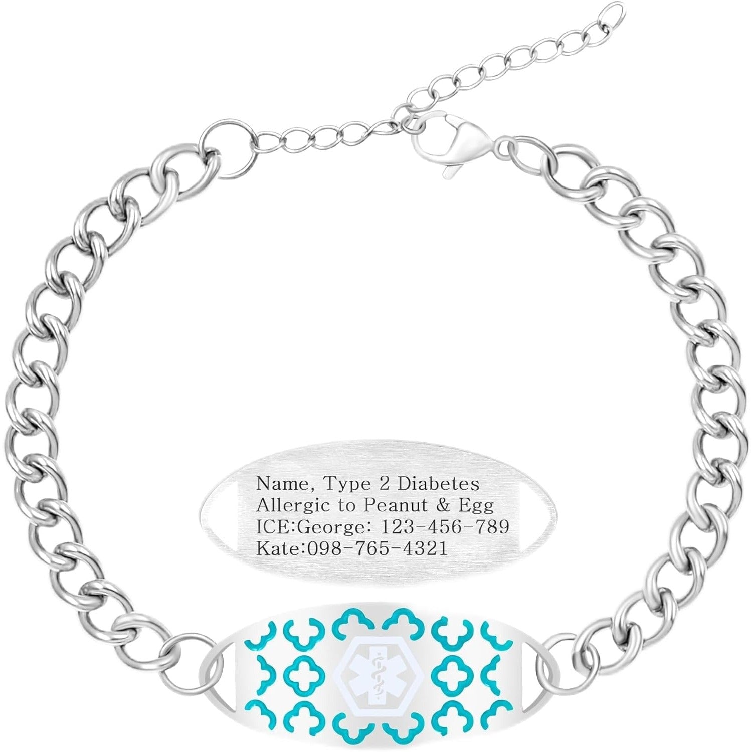 Dynamic QR Code Medical Alert Bracelet for Women, Teal Stainless Steel Medical ID Bracelet, Scan to Update Medical Information, No Engraving Required, Adjustable Emergency Medical Jewelry