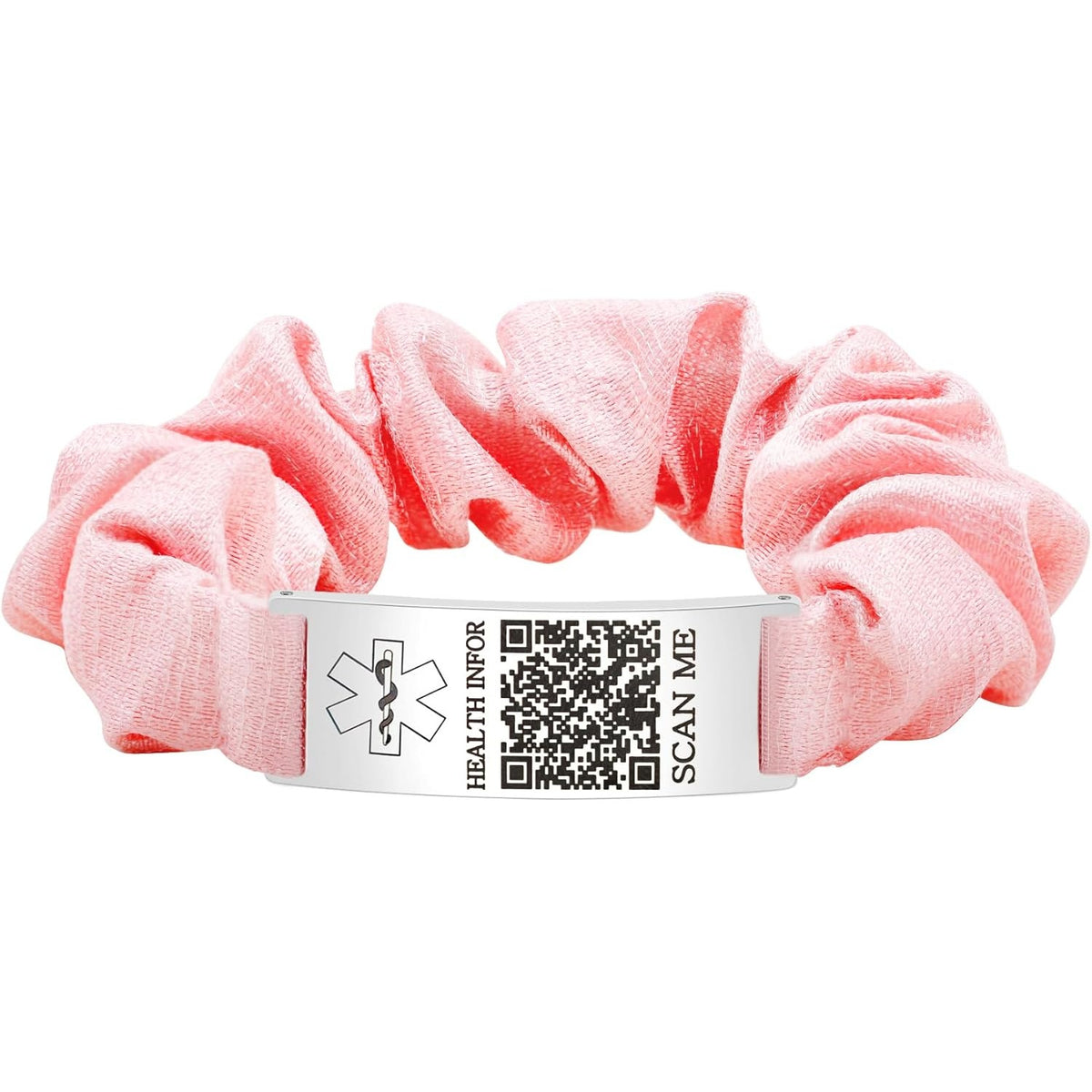 Dynamic QR Code Medical Alert Scrunchie Bracelet for Women, Editable Fabric Medical ID Wristband, Scan to Update Emergency & Health Information Without Login, Elastic Hair Tie Style, YA5426