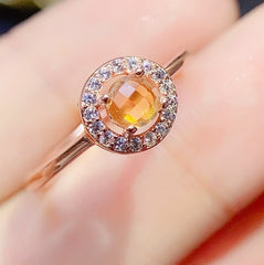 925 Sterling Silver November Birthstone Natural Citrine Rings Round Shape Wedding Enagement Ring Jewelry for Women Girls (with Gift Box)