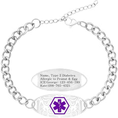 Uloveido Custom Medical ID Bracelet for Men Women | Personalized Engraved Stainless Steel Curb Link Chain Bracelet | Emergency Alert Health Information Jewelry Adjustable 20-25cm