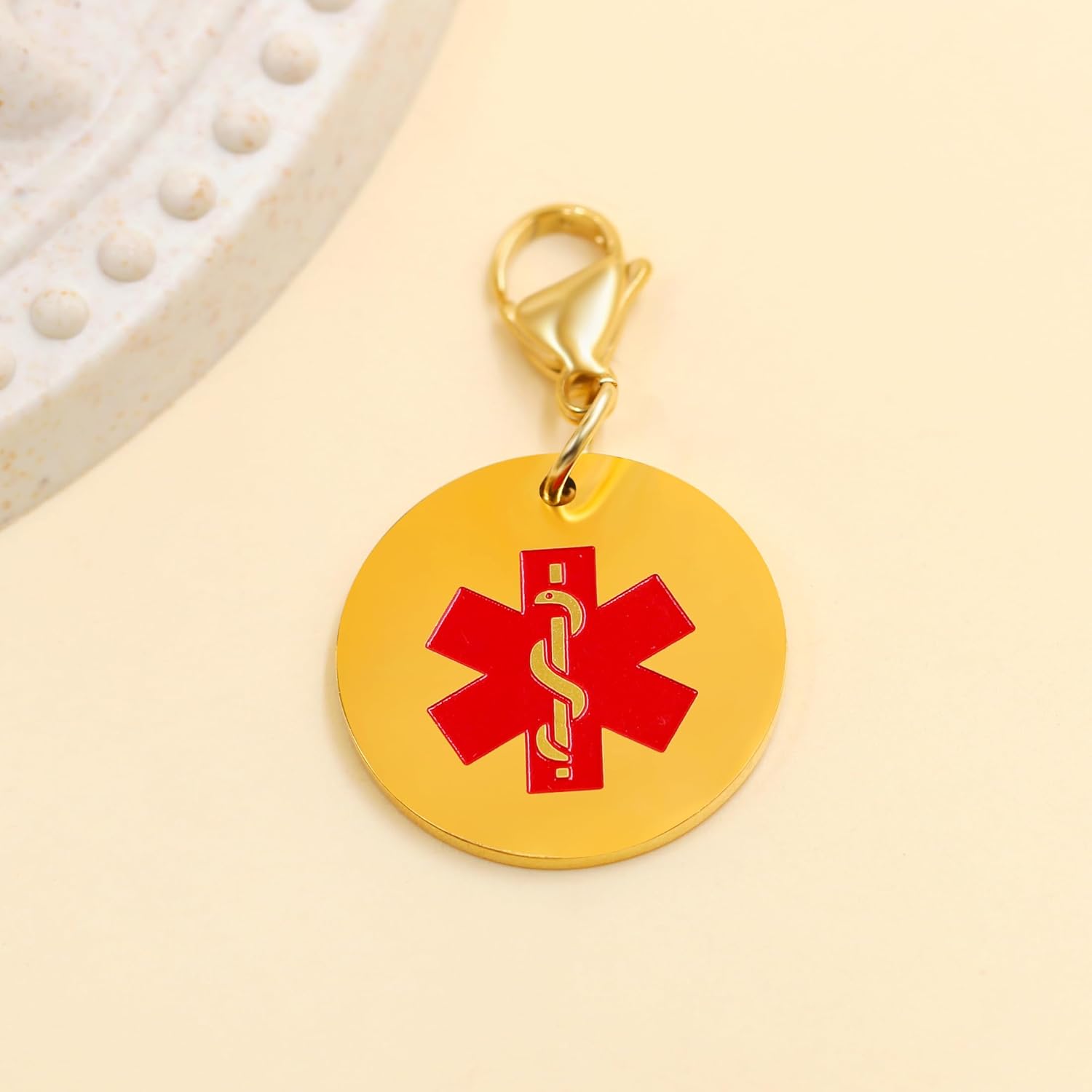 Medical Keychain Round Waterproof Stainless Steel Free Customizable Emergency Medical Jewelry for Men Women Seniors