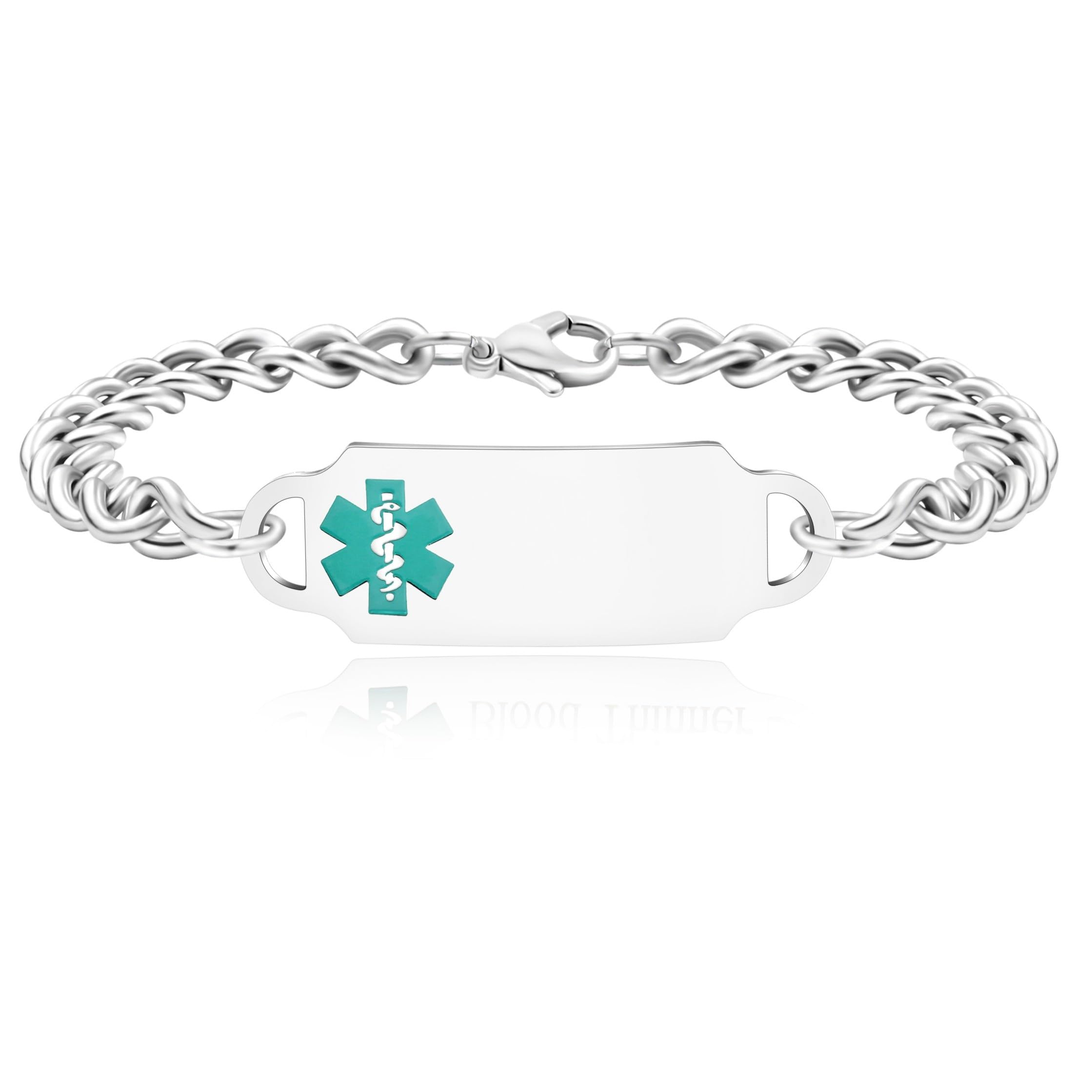 Exquisite Medical Bracelets for Women and Men, Personalized Medical Bracelet in Stainless Steel Cuban Chain, Holidays Gift for Wife or Husband - YA4501