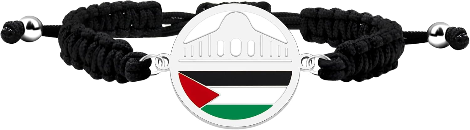 Uloveido Palestine Freedom Bracelet | Islamic Style for Men Women | Golden and White Adjustable Pull String | Arab Pride Resistance Jewelry | Cultural Identity Prayer Rope | YA6014