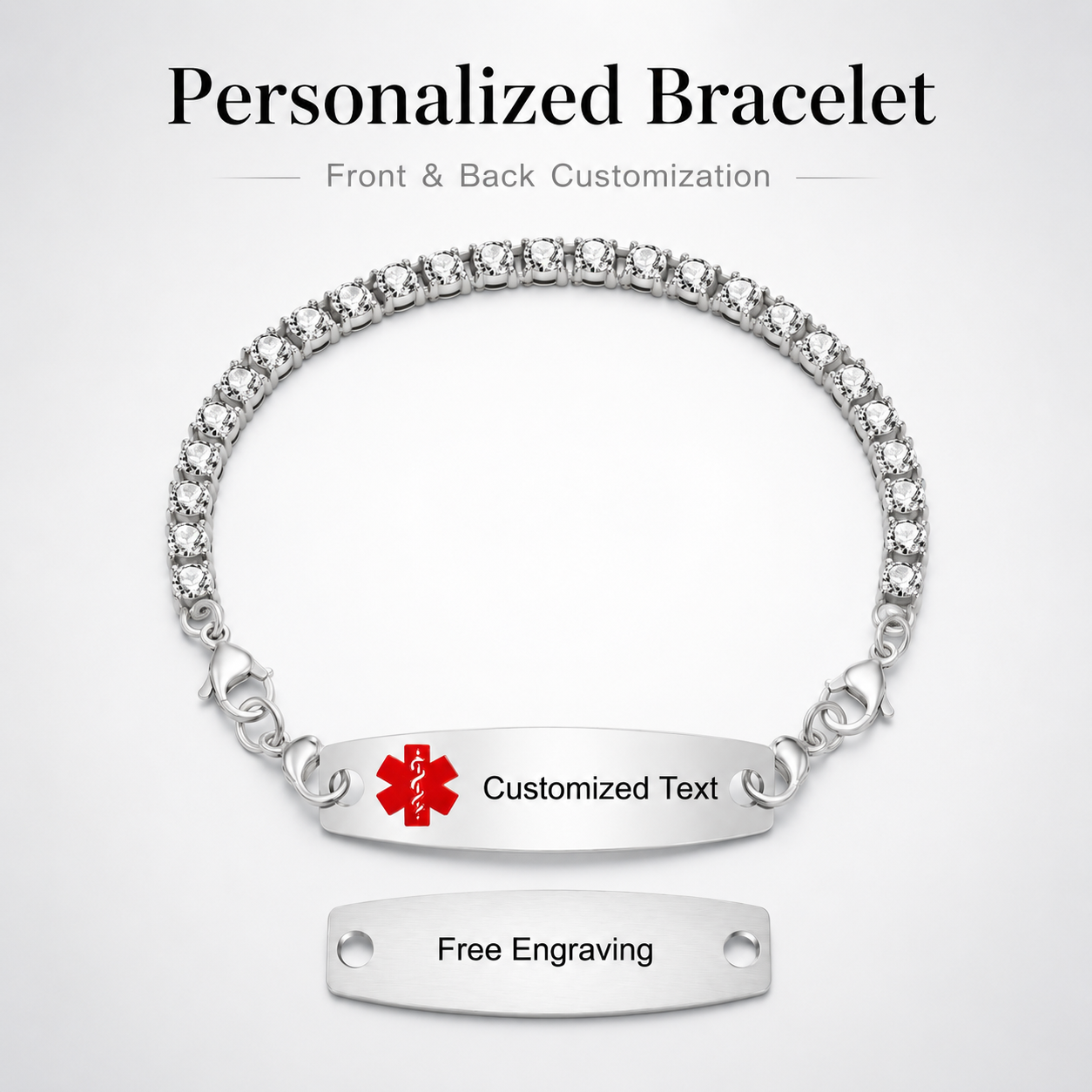 Uloveido Editable QR Code Medical Alert Tennis Bracelet for Women, Silver & Golded Color Options, Personalized Scannable Health ID Jewelry, Custom Emergency Info Wristband