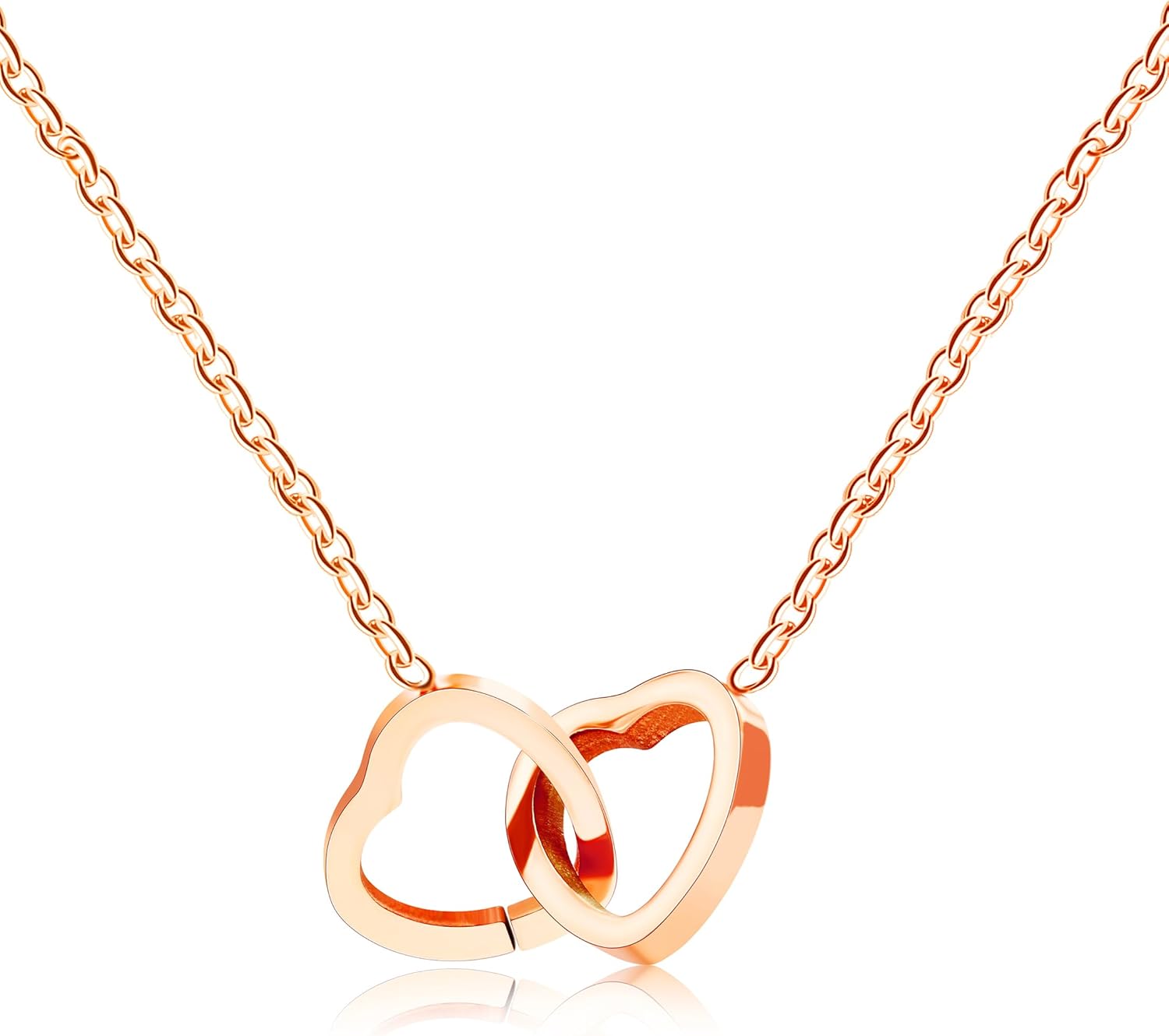 Personalized Interlocking Heart Necklace with Two Names, Custom Engraved Double Love Pendant Chain for Couples, Boyfriend Girlfriend Gift with Box