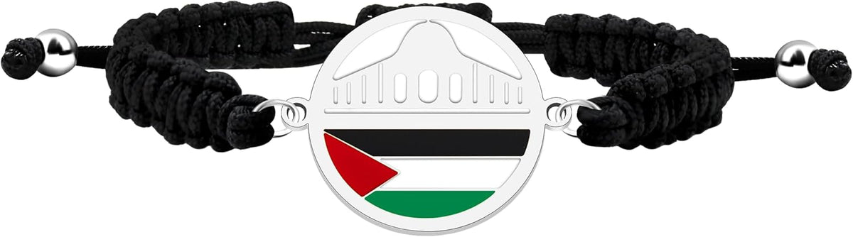 Uloveido Palestine Freedom Bracelet, Islamic Style for Men Women, Gold and White Adjustable Pull String, Arab Pride Resistance Jewelry