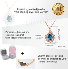 Uloveido January Birthstone Red Garnet Pendant Necklace for Girls, Rose Gold Plated 925 Sterling Silver Necklace for Women FN106