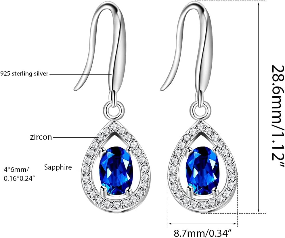 925 Sterling Silver Teardrop Earrings Oval Cut Blue Sapphire Birthstone Wedding Anniversary Jewelry Gifts FR027 (Sapphire)