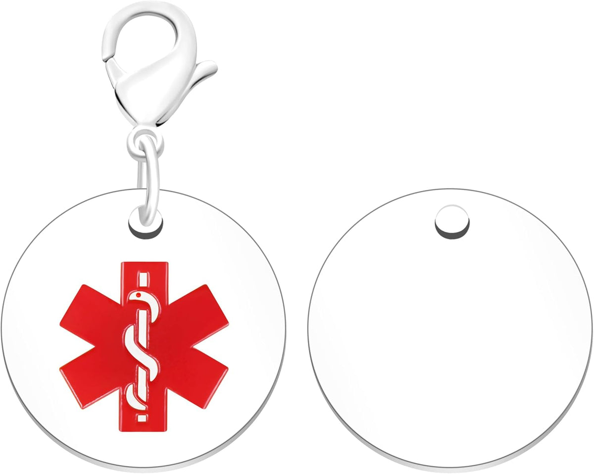 Medical Keychain Round Waterproof Stainless Steel Free Customizable Emergency Medical Jewelry for Men Women Seniors