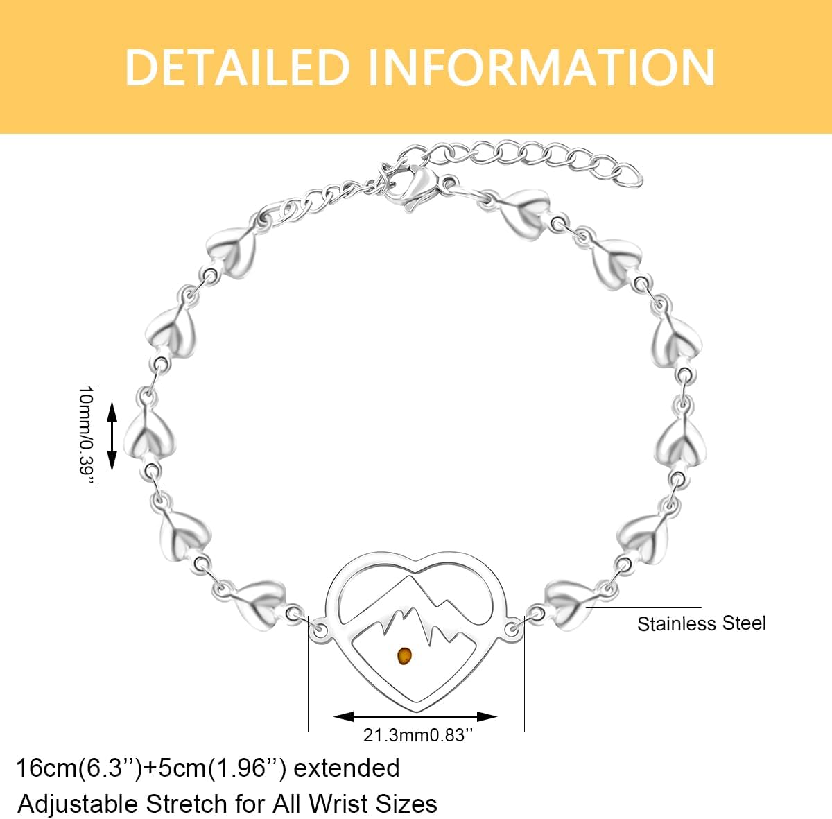 Mustard Seed Stainless Steel Heart Charm Link Bracelet for Women, Religious Bracelets Christian Blessing Encouragement Jewelry for Christmas