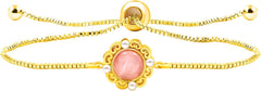 Uloveido Elegant Gold Brass Bracelet – Engraved Glass Floral Charm, Adjustable Chain | Stylish Positive Energy Jewelry, Perfect for Everyday Wear & Friendship
