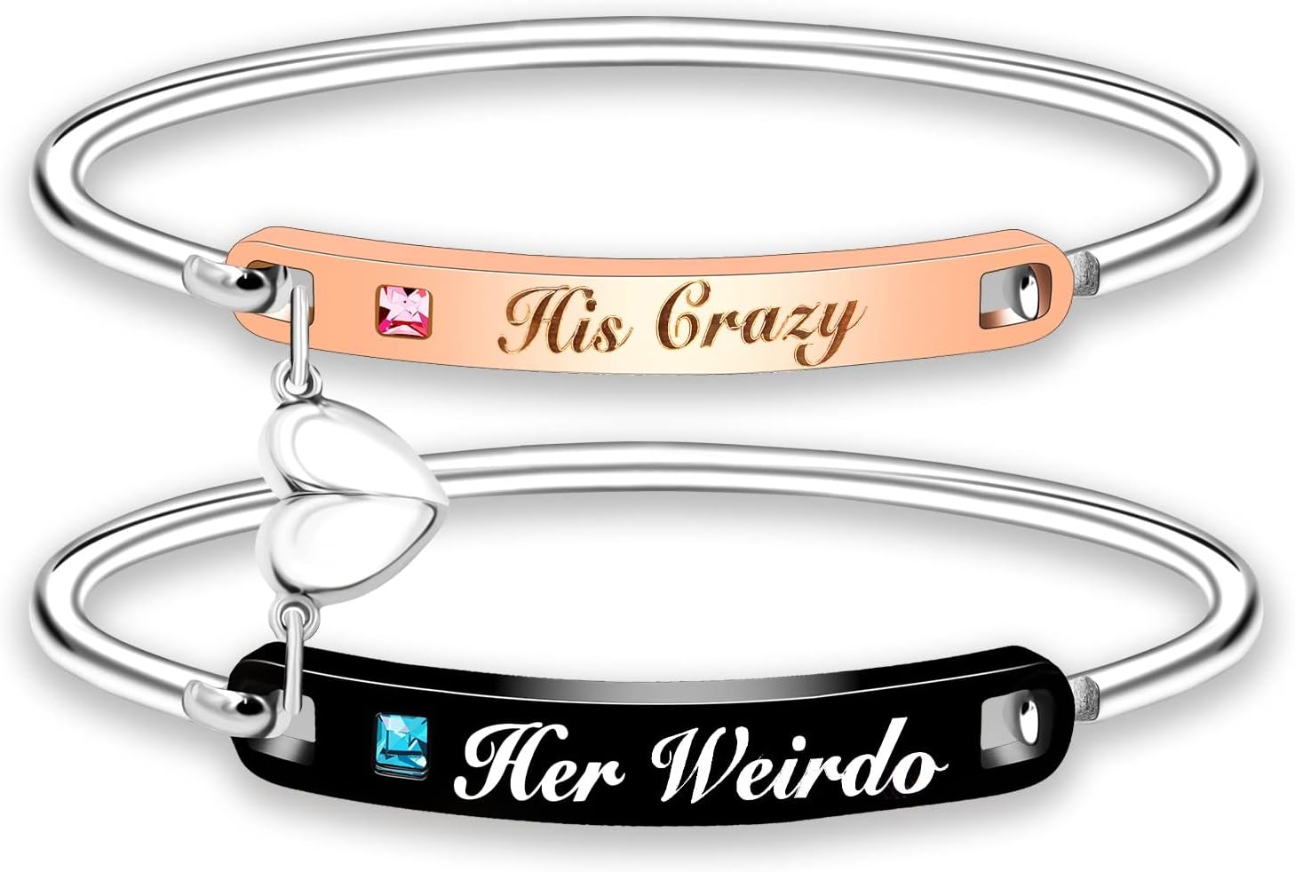 Uloveido His and Hers Matching Cuff Bracelet Set, Stainless Steel Couple Bangle with Cubic Zirconia, Black Men’s Bracelet & Rose Gold Women’s Bracelet, Custom Engraved Relationship Jewelry
