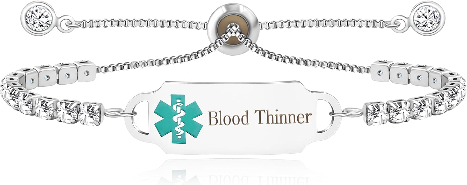Uloveido Custom Engraved Medical Alert Bracelet | Personalized Stainless Steel CZ Tennis Chain ID Tag | Adjustable Emergency Jewelry for Women