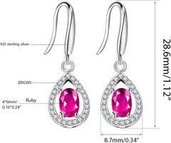 925 Sterling Silver Red Ruby Earrings Natural Gemstone Teardrop Dangle Earrings Birthstone Gifts for Women FR027