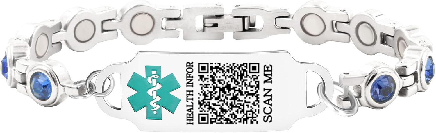 Editable QR Code Medical Alert Bracelet for Men Women – Stainless Steel Magnetic Medical ID Bracelet with Scan Me Tag, Adjustable Links with Removal Tool, Waterproof Emergency Health Info Bracelet
