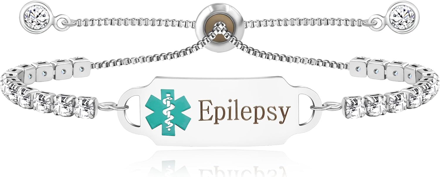 Uloveido Custom Engraved Medical Alert Bracelet | Personalized Stainless Steel CZ Tennis Chain ID Tag | Adjustable Emergency Jewelry for Women