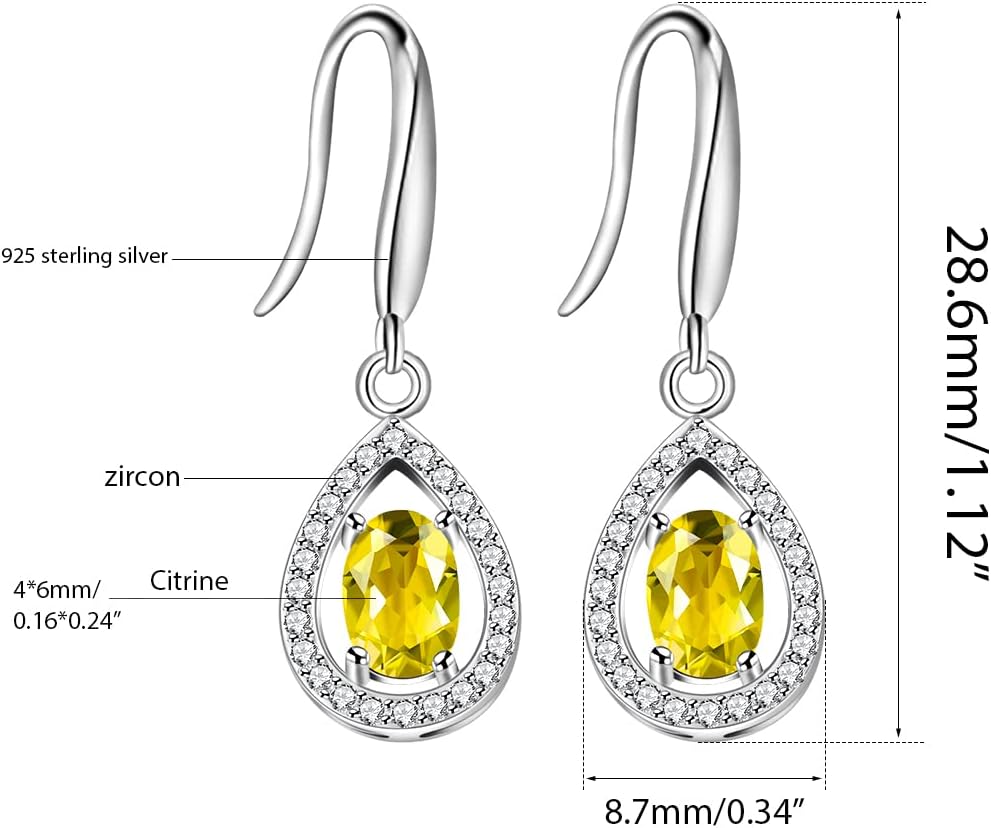 925 Sterling Silver Oval Cut Citrine Earrings Yellow Crystal Teardrop Earrings Wedding Promise for Women FR027 (Citrine)