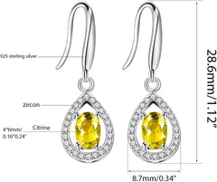 925 Sterling Silver Oval Cut Citrine Earrings Yellow Crystal Teardrop Earrings Wedding Promise for Women FR027 (Citrine)