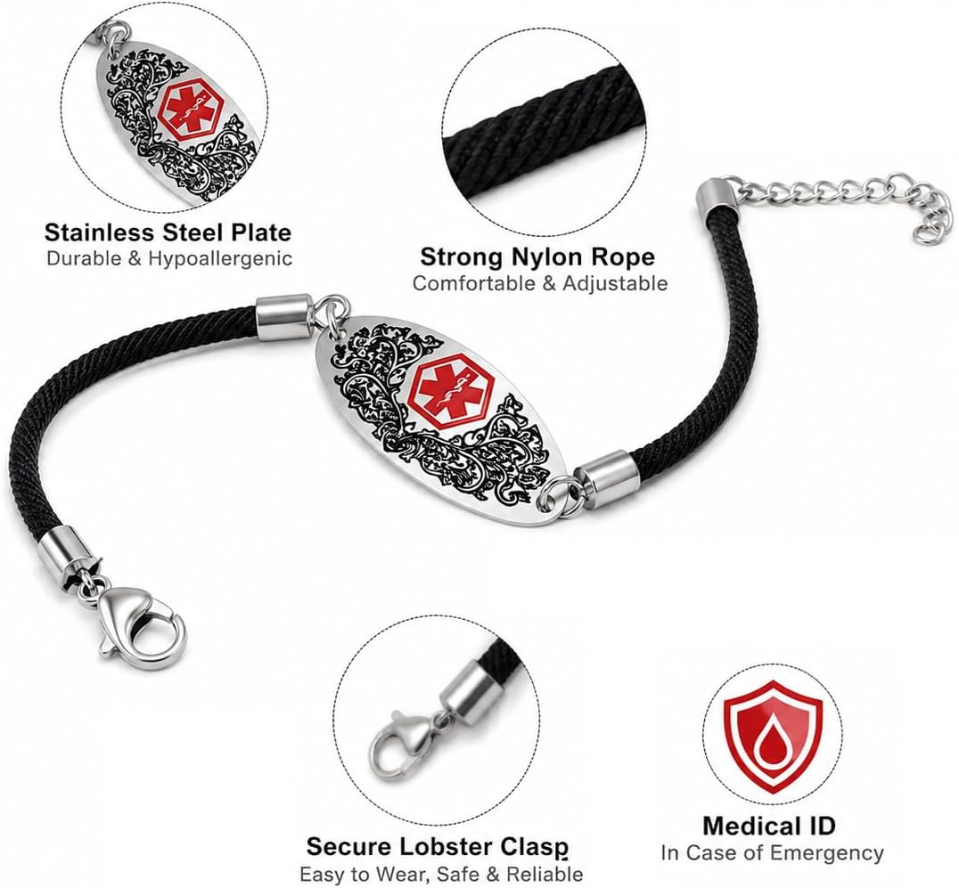 Medical Alert Bracelet with Dynamic QR Code or Custom Laser Engraving | Personalized Medical ID Bracelet | Emergency Medical Jewelry for Health Conditions | Stainless Steel Rope Chain