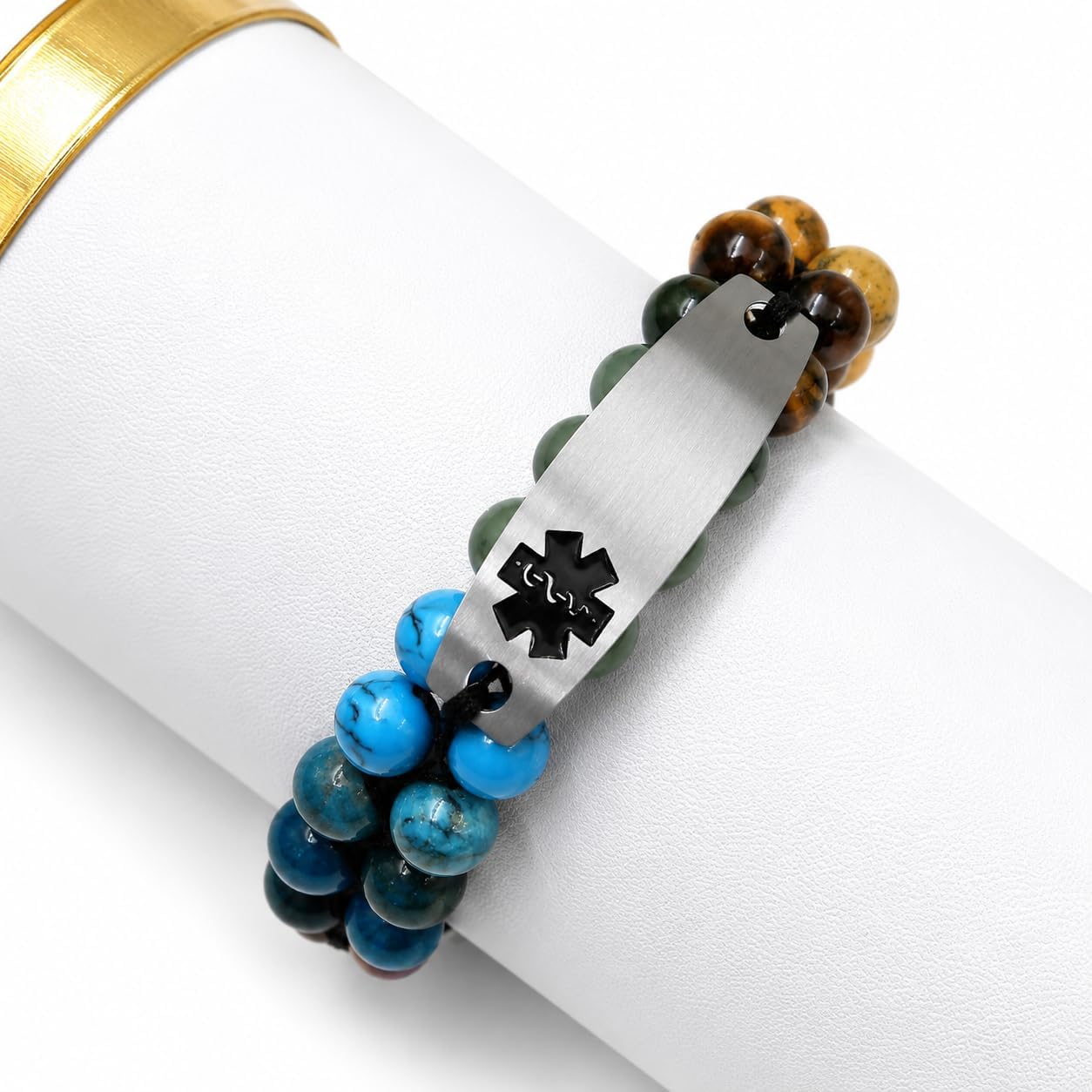 Zircobic 7 Chakra Stone Medical ID Bracelet for Women Personalized Engraved Stainless Steel Emergency Alert Bracelet Adjustable Braided Rope Healing Crystal Medical Alert Jewelry for Diabetes Allergy Epilepsy