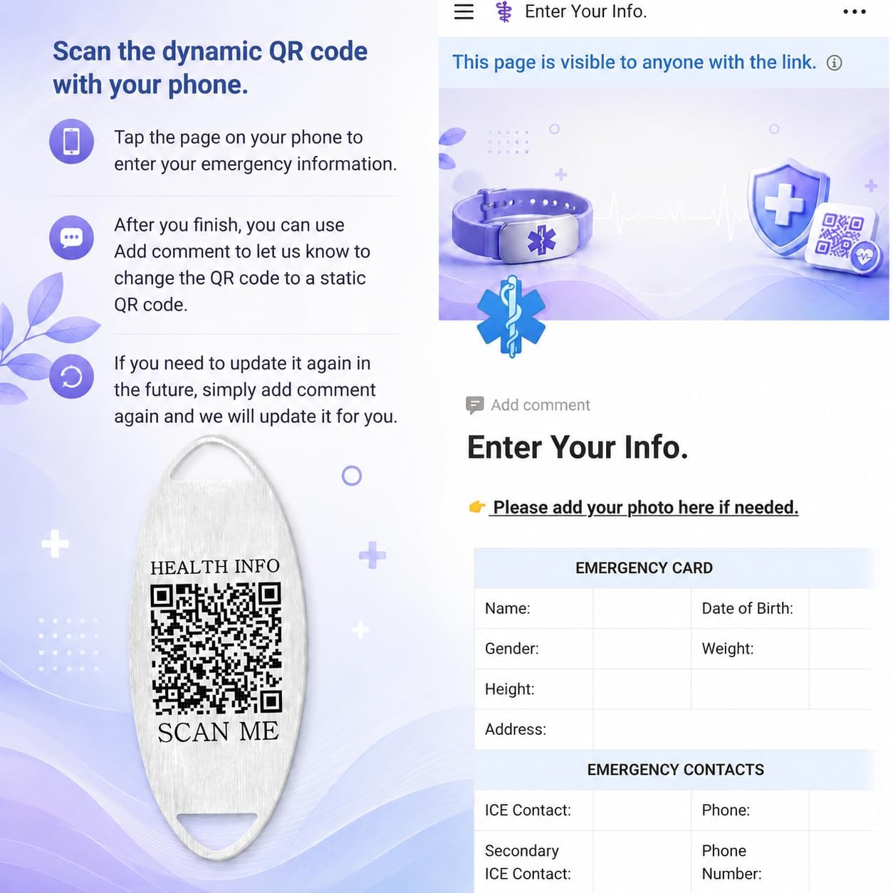 Uloveido Blue & White Leaf CZ Medical Alert Bracelet for Women | Dynamic QR Code or Custom Engraved ID Jewelry | Emergency Contact Allergy Health Info Stainless Steel & Copper Adjustable Wristband