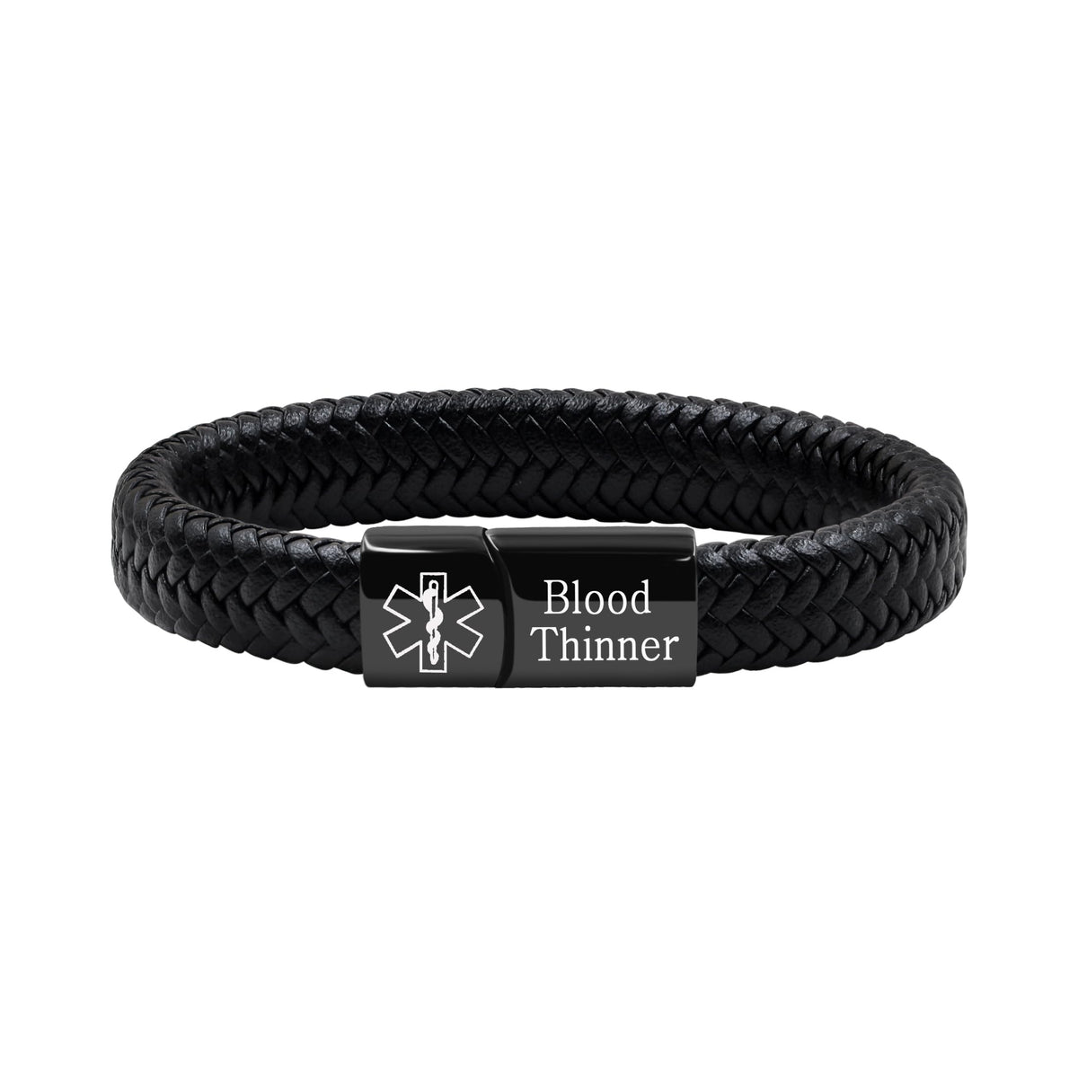 Medical Alert Cuff Bracelet for Men and Women, Black Stainless Steel Clasp Emergency ID Wristband, PU Leather Health Information Band YA5551